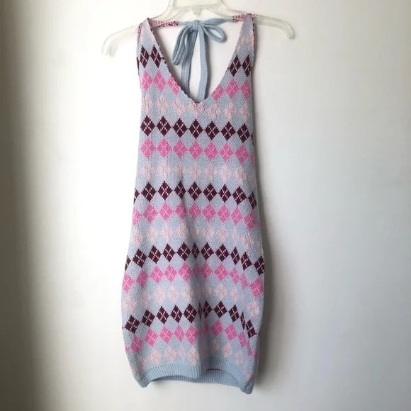 Princess Polly Jude Argyle Knit Halter Mini Dress XS/S - Picture 1 of 10